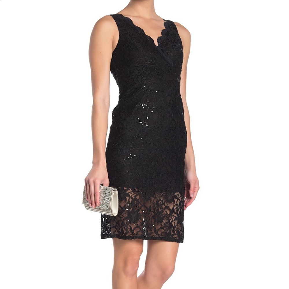 Black Sequined Floral Lace Dress